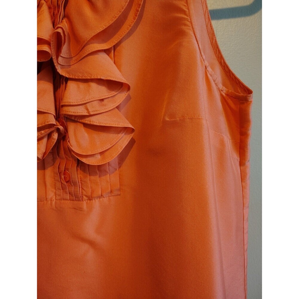 J CREW Orange-Red Button Front Sleeveless Blouse 100% Silk Ruffles Lined Size 6 - Picture 6 of 10